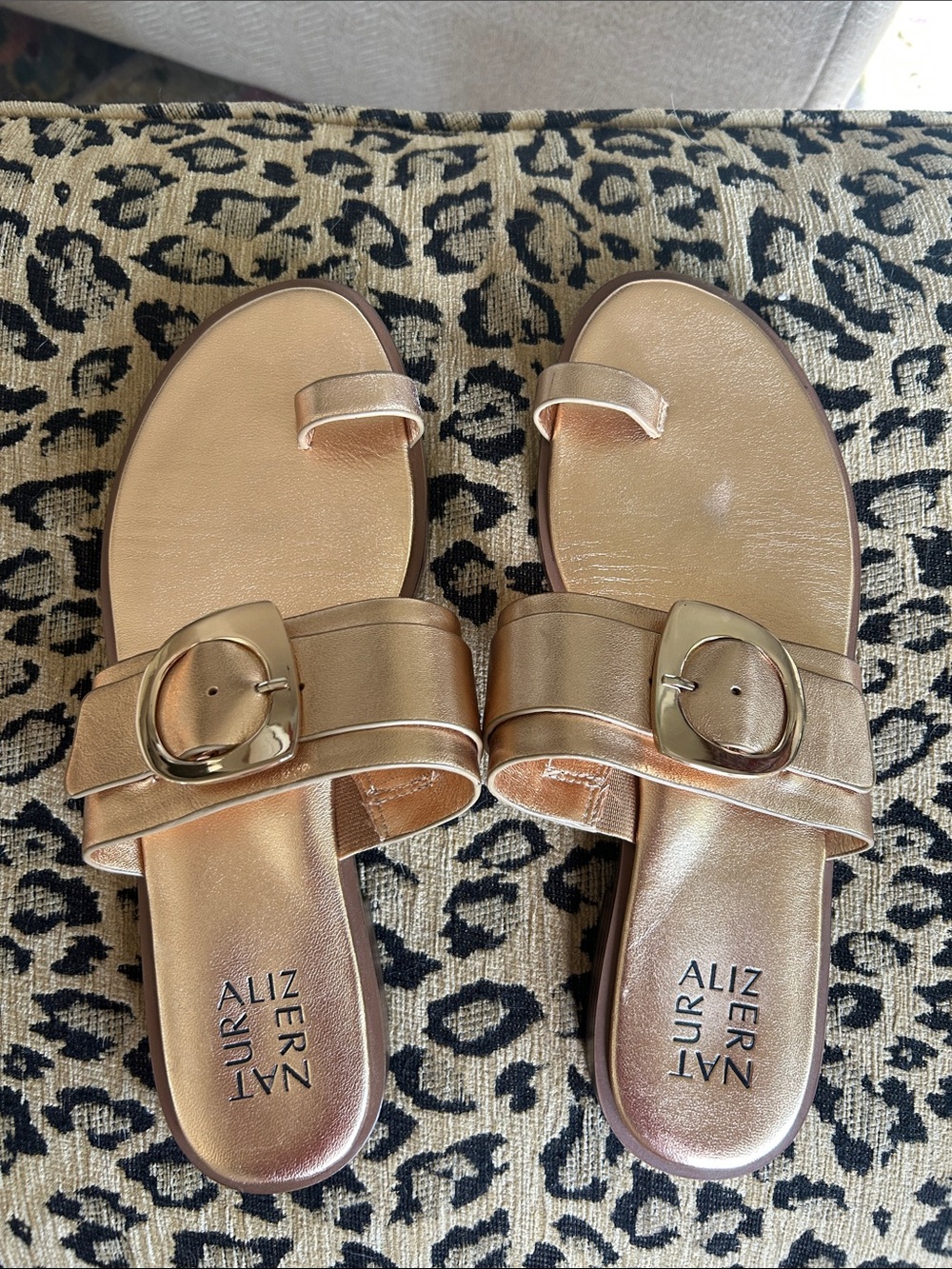 Naturalizer Metallic Rose Gold Buckle Slide Sandals